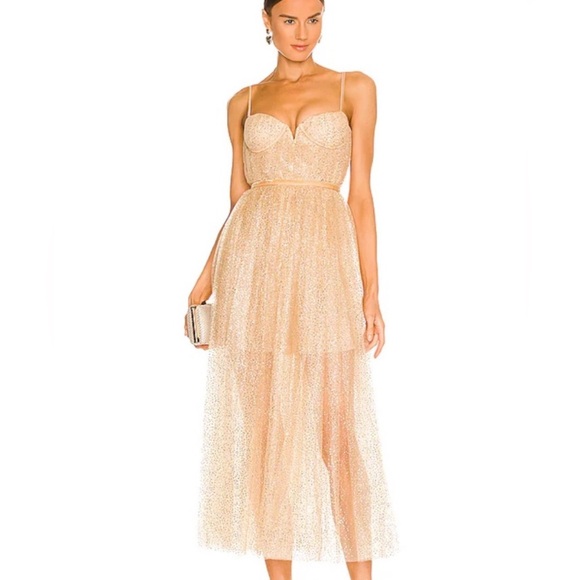 sau lee Dresses & Skirts - Sau lee Selena spaghetti strap dress in gold size 6/10uk